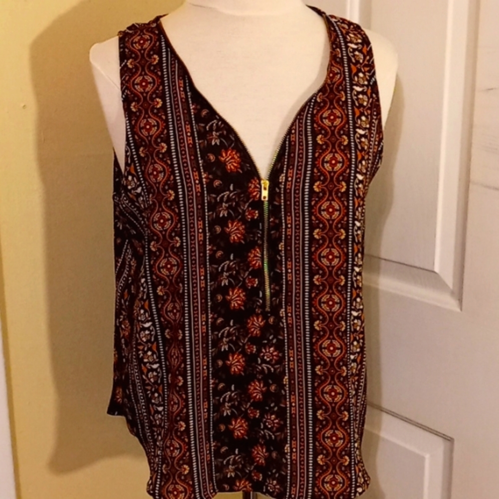 Brown Patterned Tank Top